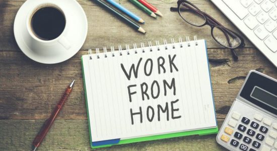 notebook written work from home text with stationary